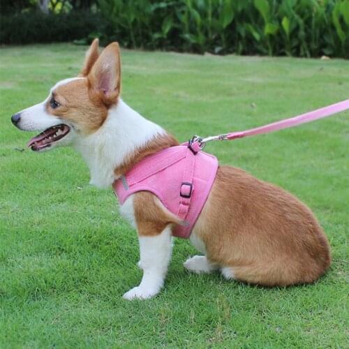 Coduroy Fbric Reflective Pet Dog Nylon Mesh Vest Reflective Adjustable Dog Harness and Leash Set For Chihuahua Pug Bulldog