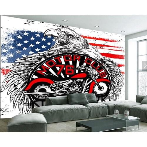 Papel de parede Vintage Eagle Head with Moto wallpaper mural,fast food shop living room sofa TV wall kitchen restaurant mural