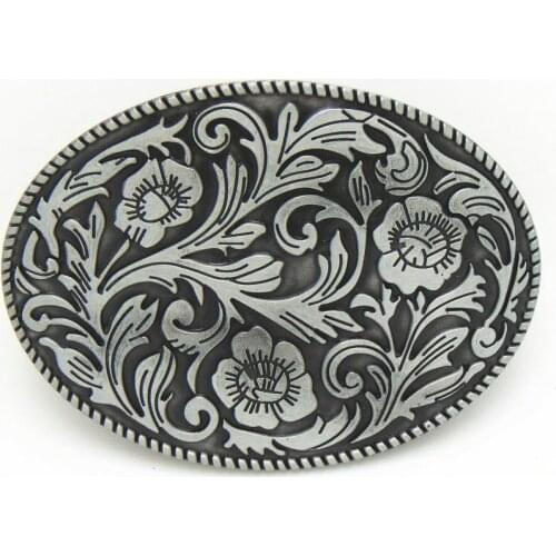 Retail Vintage Pierced Retro Flower Belt Buckle Metal Western Belt Buckle With Pewter Finish For Mens Cowboys Belt Free Shipping
