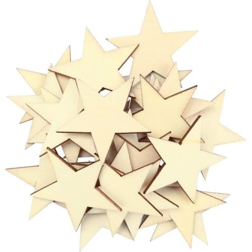 25pcs 50mm Creative Hobbies Unfinished Wood Cutouts, Ready To Paint or Decorate Star Shape for Christmas Party Decoration