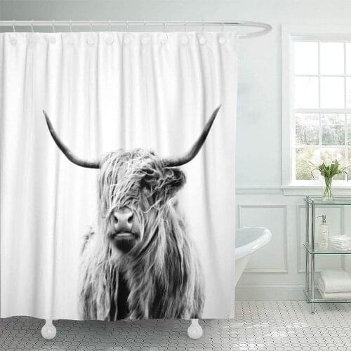 3D Highland Cow printed Shower Curtains Animal Wildlife Waterproof bath curtain Anti-slip Soft Rugs Bath Mat Bathroom Set 4 pcs