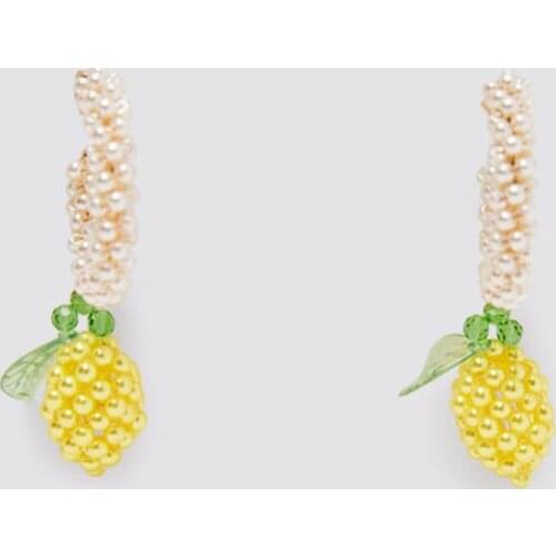 ZA Earring 2020 Female Fashion Handmade Beaded Yellow Pineapple Dangle Earrings For Women C Shape Pearl Drop Earring Jewelry