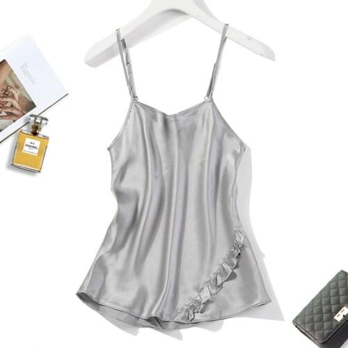 Womens 100% Mulberry Silk Satin Silk Solid Colors Adjustable Spaghetti Strap Camisole Top Vest Sleepwear JN628