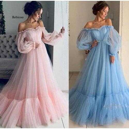 Womens New One-Shoulder Mesh Long-Sleeved Wedding Dress with Big Swing Dress