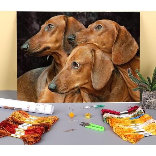 Animal Dog Dachshund Printed 11CT Cross Stitch Patterns Embroidery DMC Threads Needlework Craft Painting Handicraft Floss