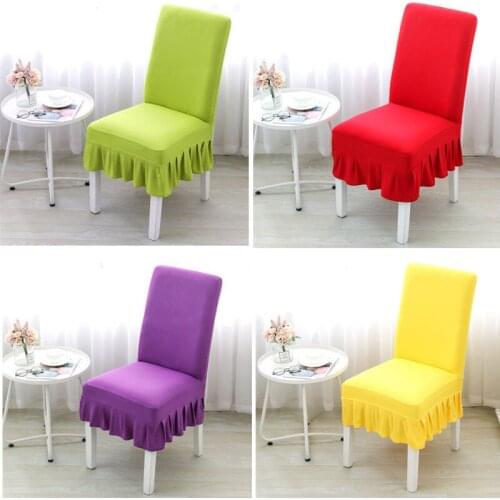 1pcs Solid Color Chair Cover With Skirt Pleated Stretch Removable Chair Lid For Dining Room Party Hotel Banquet Home Decoration