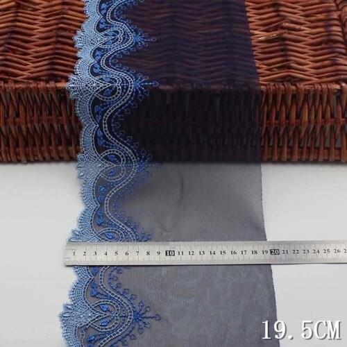 2Yards High Quality Sapphire Flower Ribbon Trims Underwear Lace Trim Embroidered Fabric For Lingerie DIY Crafts Material 19.5cm