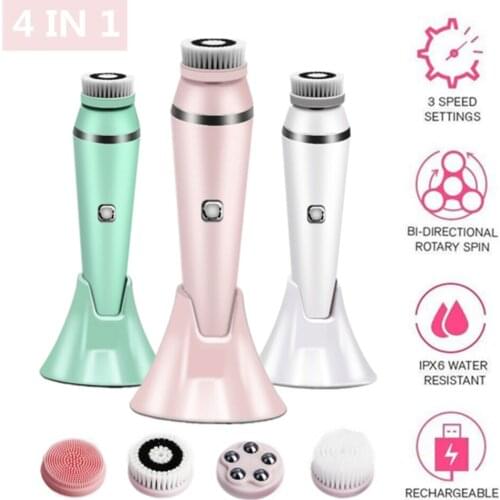 4 IN 1 Electric Face Deep Cleansing Brush Spin Pore Cleaner Face Wash Machine Makeup Remove Waterproof Facial Massager Skin Care