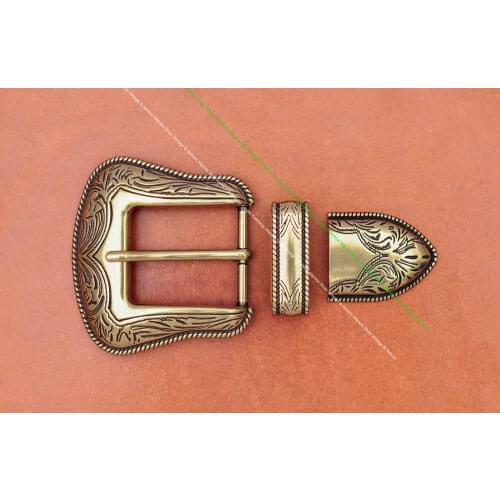 Antique Brass Plated Western Cowboy Rodeo 3PCS Set Floral Carved Replacement Jeans Apparel Leather Belt Buckle Fit 35mm Strap