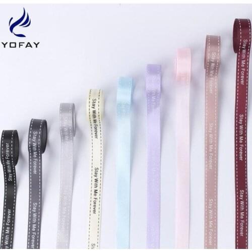 YOFAY 3/8"9mm Printed Satin Ribbon Stay With Me Forever Printing for Saint Valentines Day Gift Flower Wrapping Party Decoration