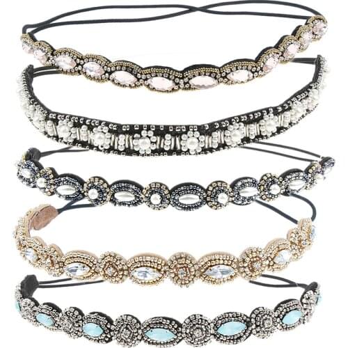 Boho Elastic Rhinestone Headbands Hippie Head Chain Hair Accessories Women