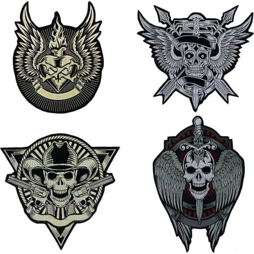 Big Punk Skull Patch Iron Biker Back Patch Badge Large Embroidery Patches for Clothes Jacket Jeans Applique TH1479