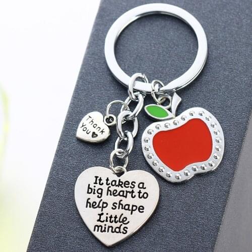 12PCs Wholesale 'It takes a big heart to help shape little minds' Apple Keychain teachers Gifts Keyring School Thank You Gifts