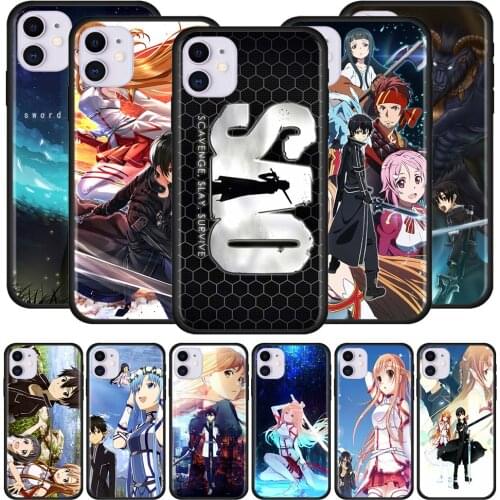 Phone Case For Apple iPhone 12 Mini 7 11 Pro MAX 8 Plus X XR XS 6 6S SE 2020 Black Soft Back Cover Capa SAO Kirito Asuna Anime