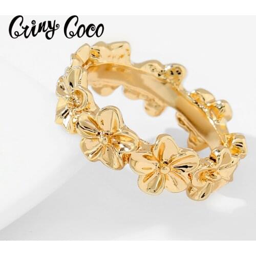 Cring Coco Polynesian Gold Filled Ring Plumeria Fashion Hawaiian Flower Engagement Rings Accesories for Women Jewelry Wedding
