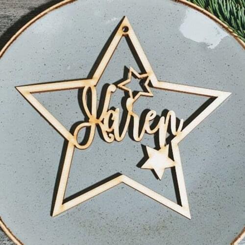 Custom wooden Tag Christmas with different name,STAR Christmas decor,personalized name place card,First Christmas Ornament