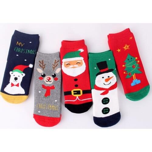 5Pair/lot Childrens Christmas Socks Cartoon Cute Elk Terry Thickened Warm Childrens Socks