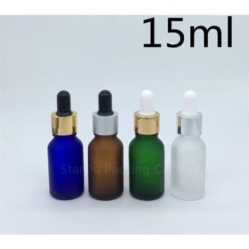 Travel bottle 12pcs 15ml amber green blue Transparent frosted glass essential oil bottle, 15cc glass perfume dropper bottle