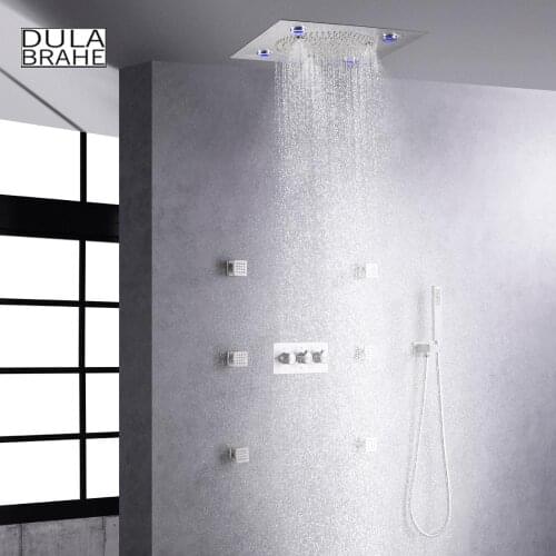 DULABRAHE Bathroom Shower Faucet Set Ceil Mounted 32X32 CM LED Rain Shower Head Spa Bath Mixer Body Massage Combo System