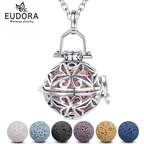Eudora DIY Pendant STAR Aroma Diffuser Necklace Floating Locket Cage Pendant with 5PC Lava Stone Volcanic Necklace Nice gift