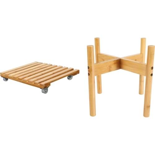 Plant Flower Pot Removable Tray Base Roller Moving Tray & Wooden Flower Stand Window Balcony Desktop Flower Pot Holder