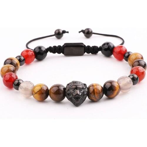 JARAVVI Natural Lava Stone Leopard Lion Charm Adjustable Beads Bracele Men Women