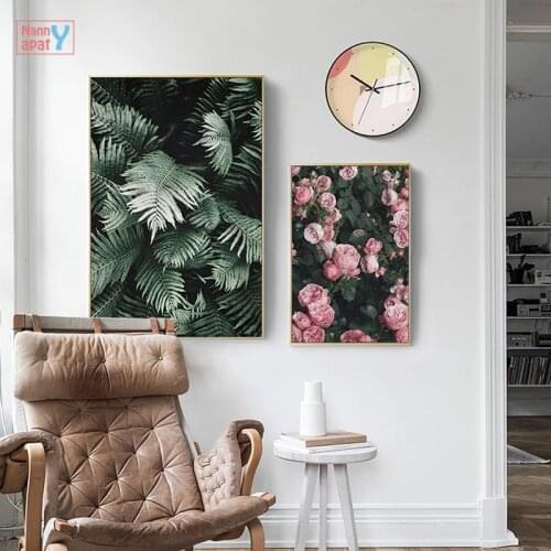 Rose Flower Canvas Painting Green Leaf Nordic Poster Otanical Scandinavian Prints Wall Art Painting HD Picture Home Decoration