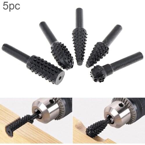 5pcs/set Black DIY Carpentry Metal Wolf Tooth Stick Rasp Burr Rotating Files with 6mm Shank Diameter for Electric Grinding Tool