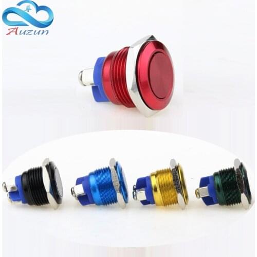 5 pieces 16 mm Flat head metal push button switch reset button 3 a250v moment start Alumina, red, yellow, blue, green and black