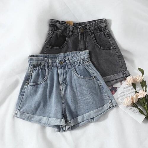 Richkeda Store New 2021 Womens Denim Shorts New High-waist Shorts Women Casual Loose Ladies Fashion Large Size Elastic Waist