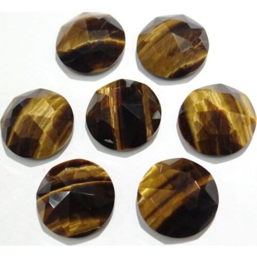 Wholesale 30Pcs 16mm natural tiger eye Stone Round Shape faceted Cabochon No Hole beads for DIY Making Jewelry Ring Necklace