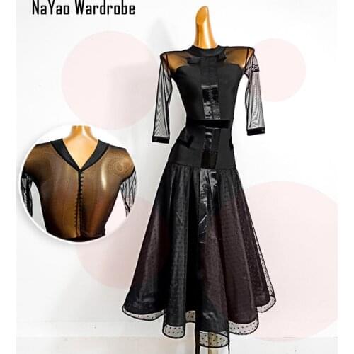 2020 TL629 See Through Patchword Long Sleeve Latin Dance Dress Women Performance Costume Waltz Tango Fox Trot Latino Dancewear