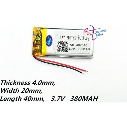 Polymer lithium battery 402040 042040 3.7V 380mAh MP3 MP4 Toy Bluetooth Tablet polymer battery