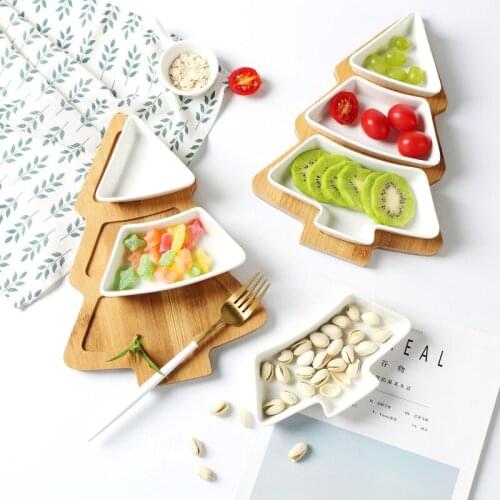 Christmas tree tray full set ceramic bamboo Snack plate fruit bowl dish plate tableware breakfast tray kitchen home supply 28cm