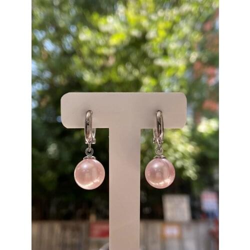 Silver Round Pink Pearl Earrings, made of 925 sterling silver