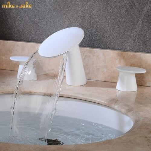 Pure white bathroom swan faucet mixer 3 hole basin faucet Tap double handle Basin Mixer Hot And Cold face basin Faucet