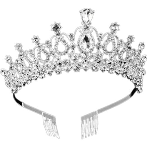 Women Kids Tiara Crowns with Comb Pins Imitation Crystal Glitter Rhinestone Headband Wedding Bridal Prom Party Jewelry Headpiece