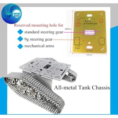 TS300M All-metal Shock-absorbing Tracked Tank Chassis Aluminum Alloy Tracked Mobile Base Metal Tank Model DIY APP Control