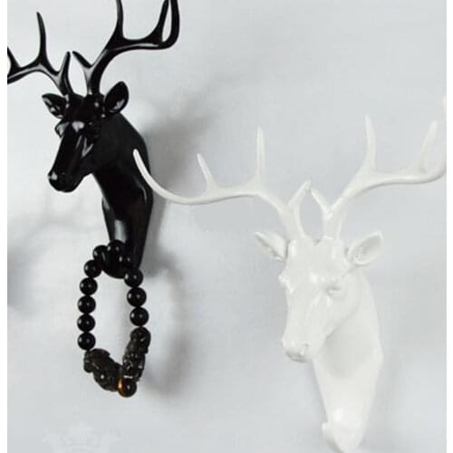 Hot Xmas New Animal Deer Stags Head Multi Hook Wall Hanger Rack Key Holder Resin Christmas Home Storage Decor Craft