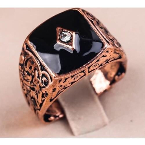 Vintage Rose Gold Ring Princess cut Black Crystal Antique Floral Rings for Men Women Punk Party Anniversary Jewelry Gifts A4M811