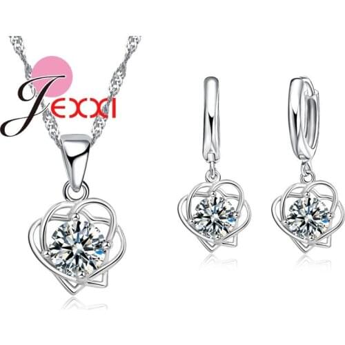 2020 Bridal Wedding Jewelry Sets AAA Cubic Zircon Crystal 925 Sterling Silver Pendant Nekclaces Earrings Heart Jewelry Set