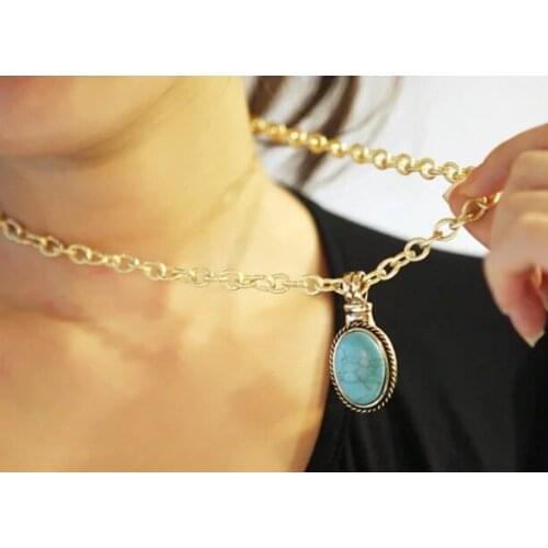 Vintage Gold Metal Chain Geometric Necklaces for Women Bohemian Red Black Blue Acrylic Stone Necklace Party Jewelry Gift