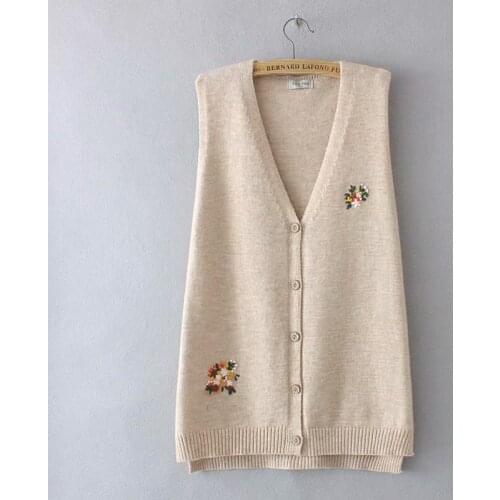 Plus size Cardigan for women 2021 V-Neck oversize vest Sweaters floral embroidery sleeveless sweater black red Womens clothing