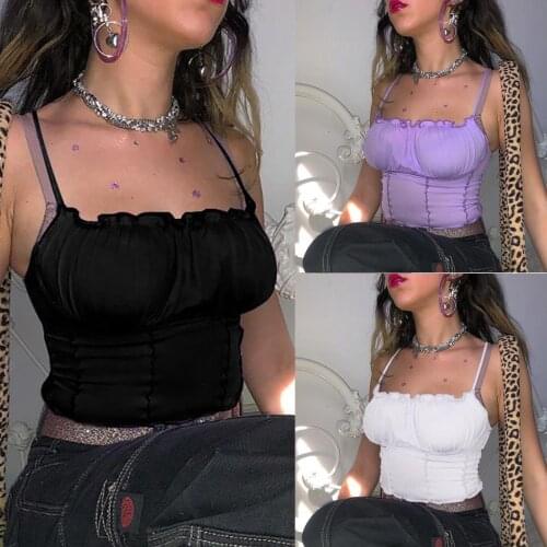 Summer Womens Fashion Casual Solid Color Sexy Suspender Sleeveless Pleated Vest 2021 Lace Y2k Sexy Ladies Tank Top for Party