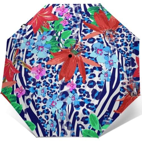 Sunny Umbrella Zebra And Flowers Pattern Automatic folding portable men women umbrella Sunscreen rain Windproof beach parasol