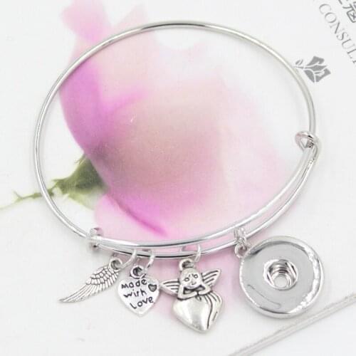 10PCS Interchangeable Snap Bracelet Made with Love Heart Angel Wing Fiary Angel Charm Bracelet for snap Jewelry