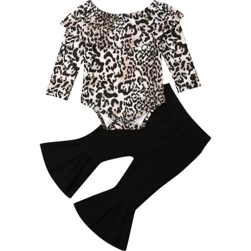Autumn Baby Clothes 2PCS Toddler Baby Girl Clothes Leopard Long Sleeve Romper Tops+Flare Pants Outfits