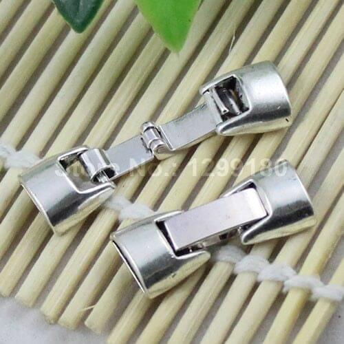 20sets/lot Antique Silver Fold Over Lobster Clasp For Necklace Chain DIY Jewelry Accessory Parts 26x11mm Hole:8x3mm K01135