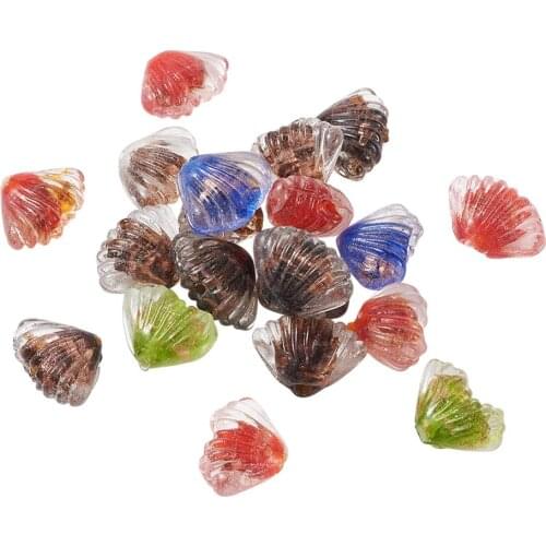 20pcs Handmade Lampwork Beads Scallop Shells Shape Mixed Color with Gold Sand Jewelry Bead for DIY Making Accessories 17x23x11mm