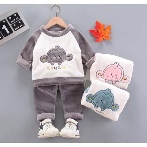 2021 Winter Flannel Kids Pajamas Sets Child Warm Sleepwear Cartoon Cartoon Print Baby Girls Boys Nightwear Children Pajamas
